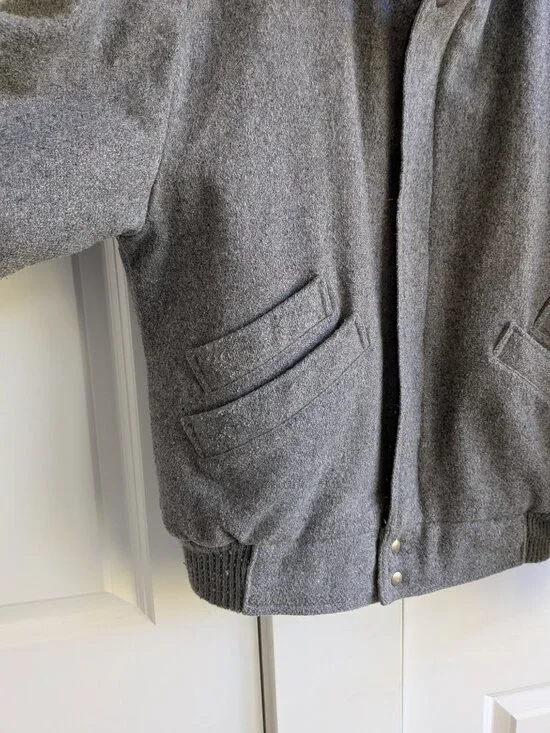 Vintage Hunt Club Wool Jacket Men M Gray Collared Bomber Jacket Made in USA - Picture 6 of 16